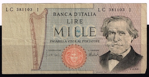 Anverso de billete de 1000 liras.