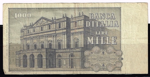 Reverso de billete de 1000 liras.