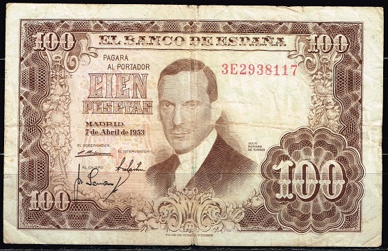 Anverso billete de 100 pesetas.