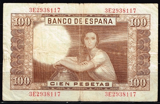 Reverso billete de 100 pesetas.