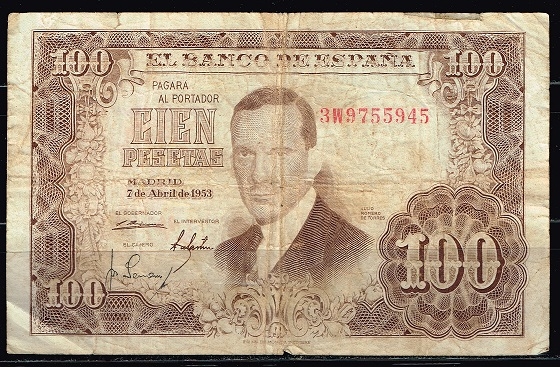 Anverso billete de 100 pesetas.