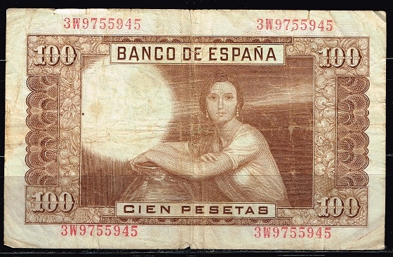 Reverso billete de 100 pesetas.