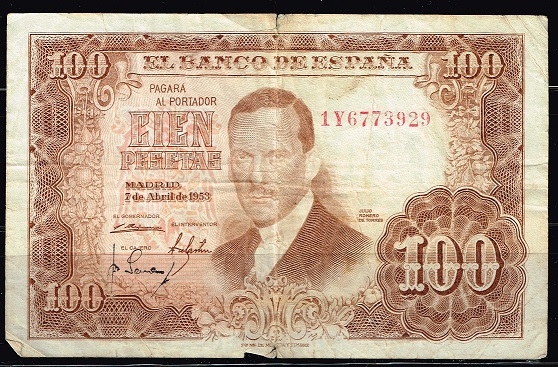 Anverso billete de 100 pesetas.