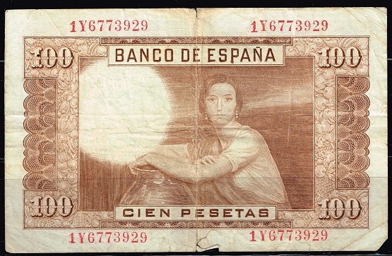 Reverso billete de 100 pesetas.