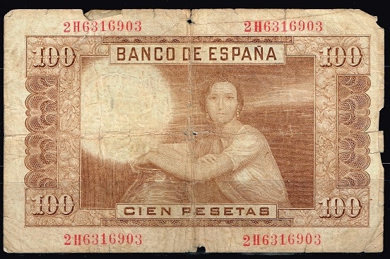 Reverso billete de 100 pesetas.