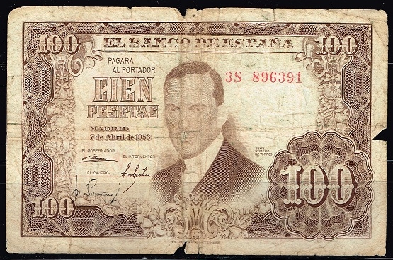 Anverso billete de 100 pesetas.