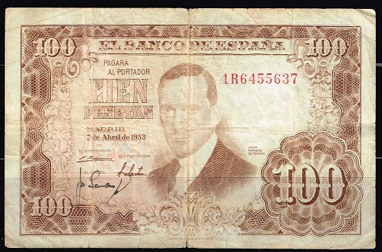 Anverso billete de 100 pesetas.
