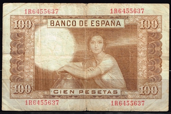 Reverso billete de 100 pesetas.