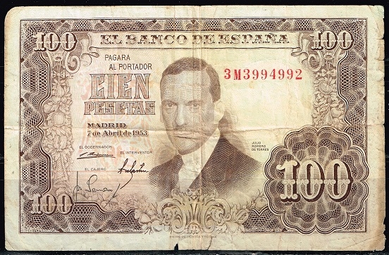 Anverso billete de 100 pesetas.