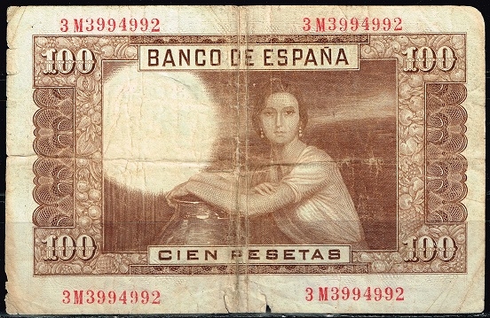 Reverso billete de 100 pesetas.