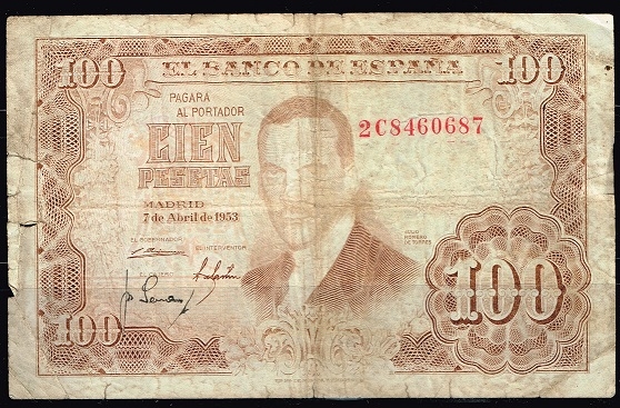 Anverso billete de 100 pesetas.