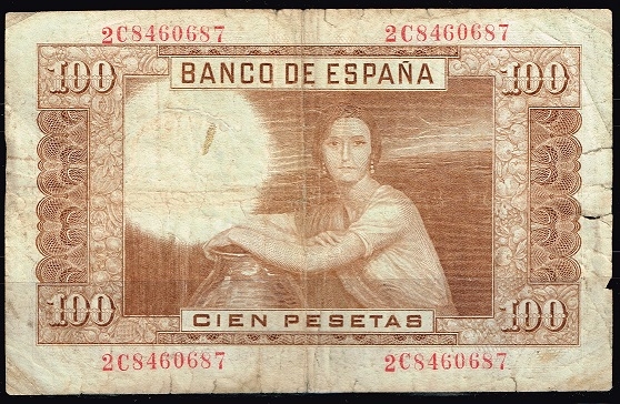 Reverso billete de 100 pesetas.