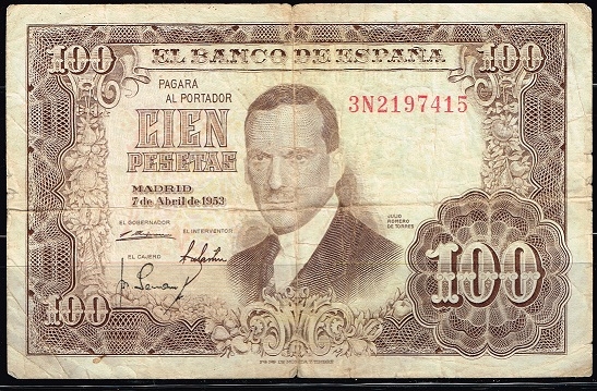 Anverso billete de 100 pesetas.
