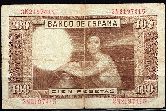 Reverso billete de 100 pesetas.