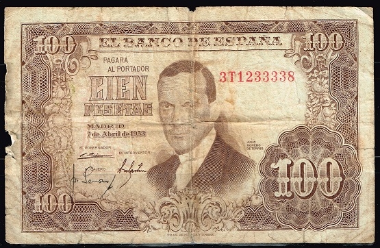 Anverso billete de 100 pesetas.
