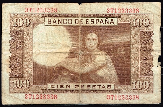 Reverso billete de 100 pesetas.