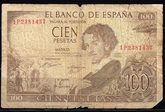 Anverso billete de 100 pesetas.
