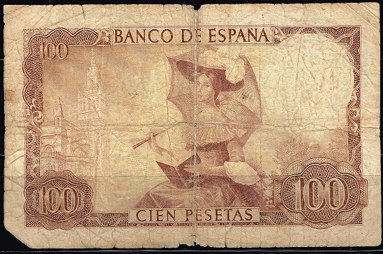 Reverso billete de 100 pesetas.