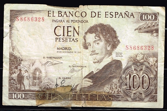 Anverso billete de 100 pesetas.