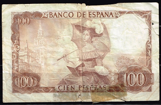 Reverso billete de 100 pesetas.