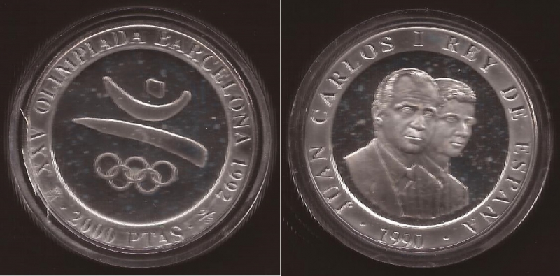 2.000 ptas Olimpiadas de Barcelona'92. Juan Carlos I y Pr�ncipe Felipe.  1990