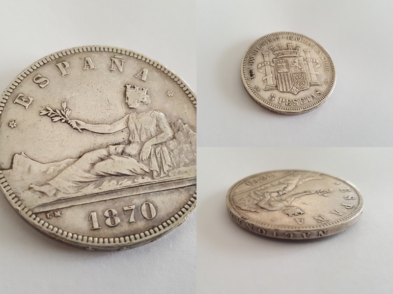 PLATA DE LEY 5 PESETAS - 1870 ORIGINAL Espa�a