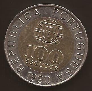 Rep�blica Portuguesa 100 Escudos  1990 anverso