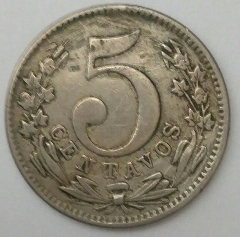 1886- 5 centavos