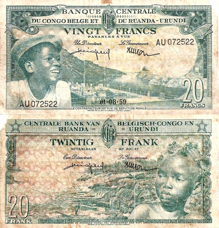 Congo Belga 20 francos 1959 P-31a.7
