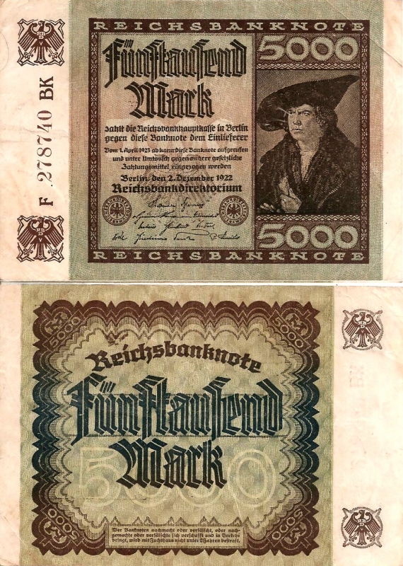 Alemania 5000 Marcos  Dic 2, 1922 P-81a