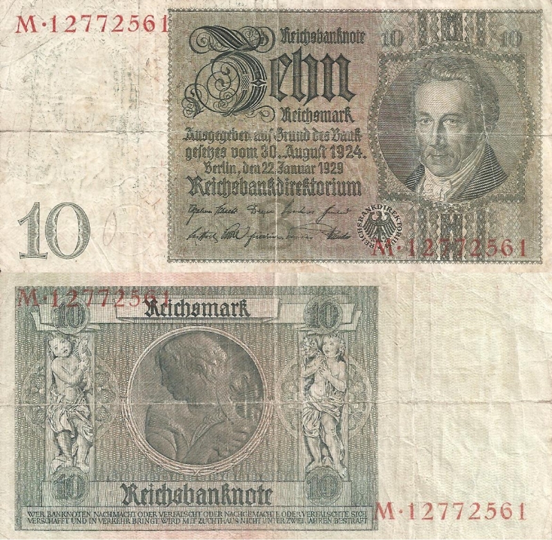 Alemania 10 Reichsmark  Ene 22, 1929 P-180a/1-1
