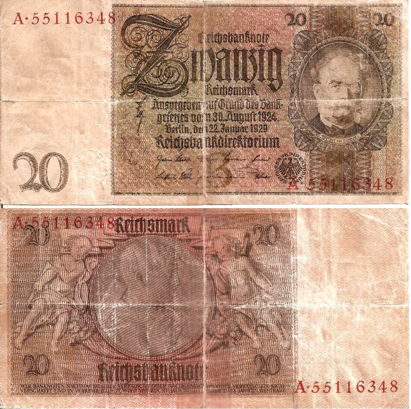 Alemania 20 Reichsmark  Ene 22, 1929 P-181