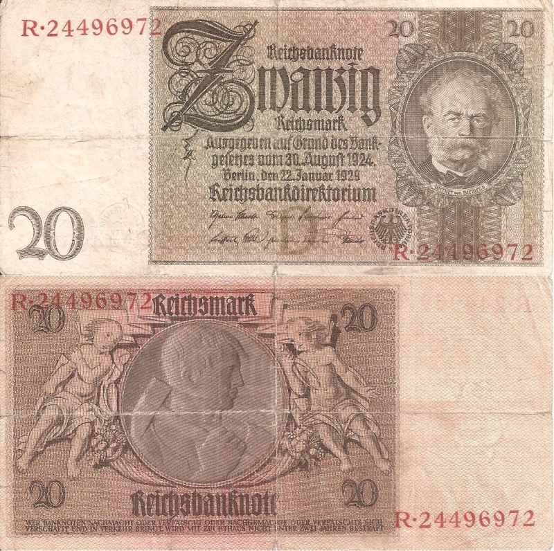 Alemania 20 Reichsmark  Ene 22, 1929 P-181/1-1