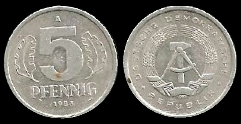 Alemania 5 Pfennig (small design) 1983 km9.2
