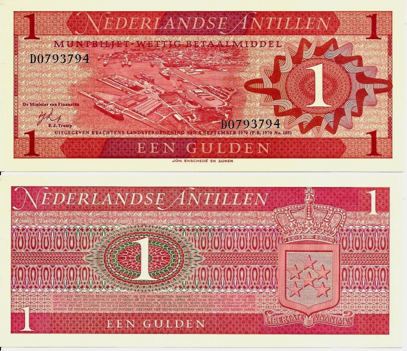 Netherlands Antilles 1 Gulden Sep 8,1970 P-20a