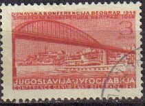 YUGOSLAVIA 1947 Scott 240 Sello Escenas en el Puente Sobre el Rio Danubio Usado
