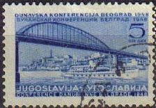 YUGOSLAVIA 1947 Scott 241 Sello Escenas en el Puente Sobre el Rio Danubio Usado