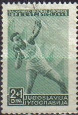 YUGOSLAVIA 1948 Scott B155 Sello Deportes Lanzamiento de Peso usado