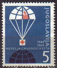 YUGOSLAVIA 1965 Scott RA29 Sello Nuevo Envios de Auxilio de la Cruz Roja en Paracaidas