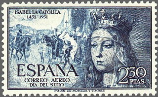 ESPAÑA 1951 1101 Sello Nuevo Centenario Isabel la Catolica Correo Aereo Yv 820