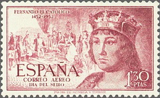 ESPAÑA 1952 1113 Sello Nuevo V Centenario Nacimiento Fernando el Católico. Correo Aereo