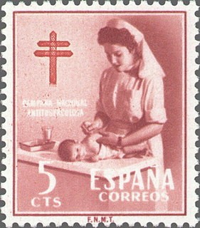 ESPAÑA 1953 1121 Sello Nuevo Pro Tuberculosos Cruz de Lorena Enfermera Puericultora