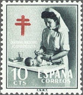 ESPAÑA 1953 1122 Sello Nuevo Pro Tuberculosos Cruz de Lorena Enfermera Puericultora
