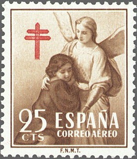 ESPAÑA 1953 1123 Sello Nuevo Pro Tuberculosos Cruz de Lorena Angel y Niño