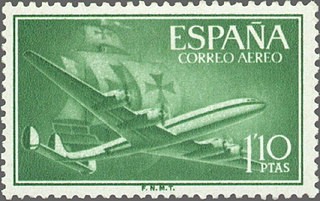 ESPAÑA 1955 1173 Sello Nuevo Super Constellation y Nao Santa Maria 1,10pts