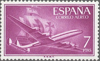 ESPAÑA 1955 1178 Sello Nuevo Super Constellation y Nao Santa Maria 7pts