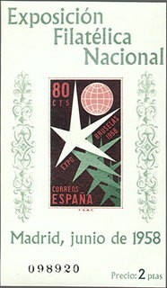 ESPAÑA 1958 1222 Sello Nuevo HB Exposición Filatelica Nacional Bruselas Emblema 80c