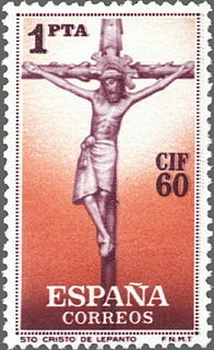 ESPAÑA 1960 1282 Sello Nuevo I Congreso Internacional de Filatelia, Barcelona Cristo de Lepanto