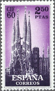 ESPAÑA 1960 1283 Sello Nuevo I Congreso Internacional de Filatelia Barcelona Templo Sagrada Familia