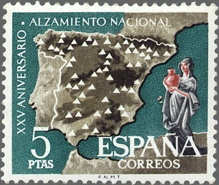 ESPAÑA 1961 1361 Sello Nuevo XXV Aniv. del Alzamiento Nacional Mapa España Regadios 5p